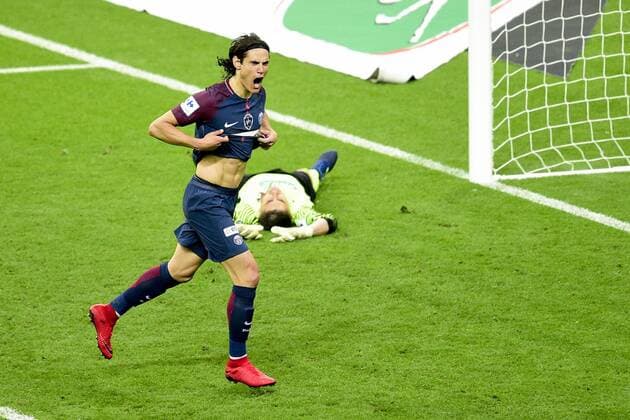 joie des joueurs du PSG apres le but sur penalty de CAVANI Edinson (PSG) FOOTBALL : Les herbiers vs PSG - Finale de la Coupe de France - St Denis - 08 05 2018 JBAutissier Panoramic 
