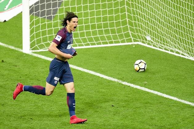 joie des joueurs du PSG apres le but sur penalty de CAVANI Edinson (PSG) FOOTBALL : Les herbiers vs PSG - Finale de la Coupe de France - St Denis - 08 05 2018 JBAutissier Panoramic 