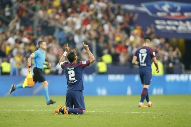 Joie Thiago SILVA (PSG) FOOTBALL : Les Herbiers vs Paris Saint Germain - Finale Coupe de France - 08 05 2018 GwendolineLeGoff Panoramic 