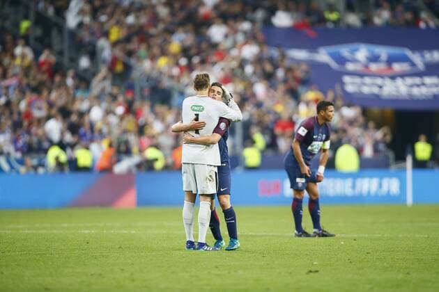 Joie TRAPP Kevin (PSG) et LO CELSO Giovani (PSG) FOOTBALL : Les Herbiers vs Paris Saint Germain - Finale Coupe de France - 08 05 2018 GwendolineLeGoff Panoramic 