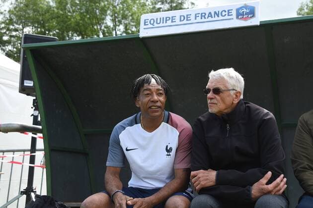 Aime Jacquet (ex entraineur equipe de France vainqueur de la Coupe du Monde en 98) et Patrice Loko (ancien joueur) FOOTBALL : 20 ans de la victoire a la Coupe du Monde de Football en 98 pour Aime Jacquet - 10 05 2018 FredericChambert Panoramic 