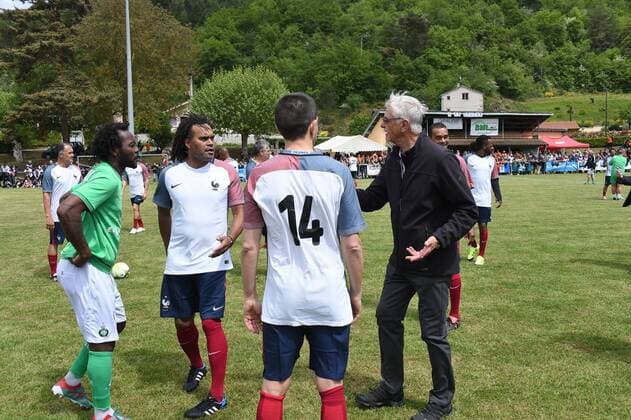 Aime Jacquet (ex entraineur equipe de France vainqueur de la Coupe du Monde en 98) et Christian Karembeu (ex football 98) FOOTBALL : 20 ans de la victoire a la Coupe du Monde de Football en 98 pour Aime Jacquet - 10 05 2018 FredericChambert Panoramic 