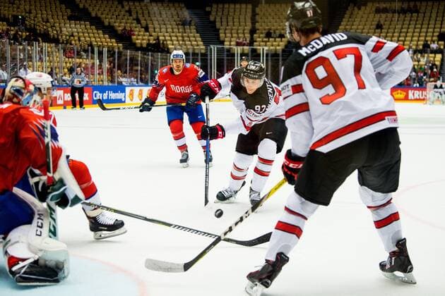 180510 Ryan Nugent-Hopkins of Canada during the IIHF Ice hockey Eishockey World Championship WM Weltmeisterschaft match between Norway and Canada on May 10, 2018 in Herning. Photo: Vegard Wivestad Gr¿tt BILDBYRN kod VG 170163 Copyright: VEGARDxWIVESTADxGR¯TT BB180510BB586