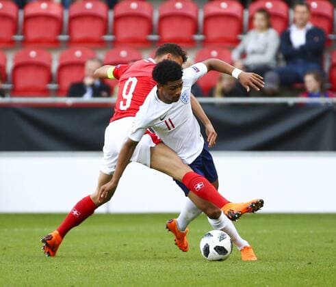 10th May, AESSEAL New York Stadium, Rotherham, England; UEFA Under 17 European Championships, Switzerland versus England; Xavier Amaechi of England is challenged by Julian Vonmoos of Switzerland  ActionPlus12023285