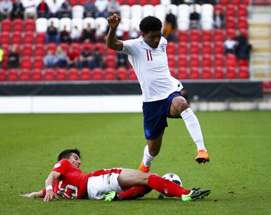 10th May, AESSEAL New York Stadium, Rotherham, England; UEFA Under 17 European Championships, Switzerland versus England; David Jacovic of Switzerland tackles Xavier Amaechi of England  ActionPlus12023300