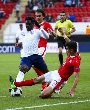 10th May, AESSEAL New York Stadium, Rotherham, England; UEFA Under 17 European Championships, Switzerland versus England; Arvin Appiah of England is tackled by David Jacovic of Switzerland  ActionPlus12023303