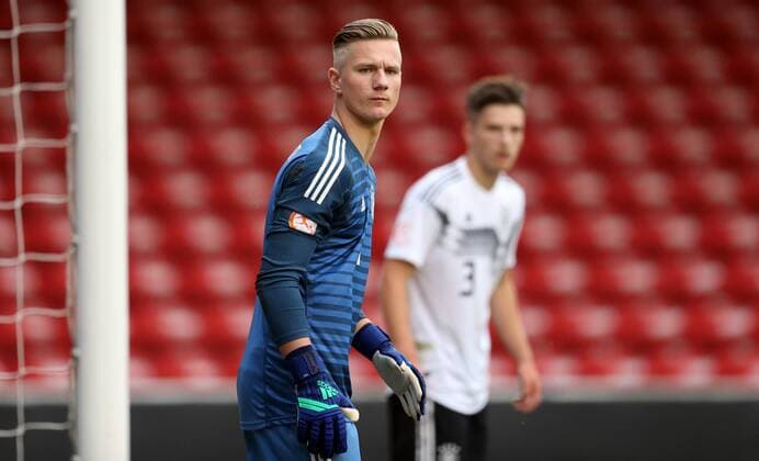 Spain v Germany UEFA EURO EM Europameisterschaft Fussball U17 U 17 Championship Luca Unbehaun of Germany during the UEFA Euro U17 Championship match at the Banks s Stadium, Walsall Content Not Available For UK Newspapers Copyright: xSimonxMoorex FIL-11781-0030