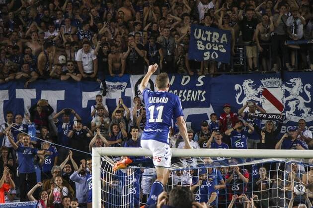Lienard Dimitri 11; But; joie; Racing Strasbourg vs Lyon FOOTBALL : Strasbourg vs Lyon - Ligue 1 - 12 05 2018 ElyxandroCegarra Panoramic 