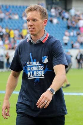 Julian Nagelsmann (Trainer, Cheftrainer, Hoffenheim) mit einem T-Shirt mit der Aufschrift: Meine TSG ist Königsklasse , Einzelbild, Aktion, Action, Jubel nach dem Schlusspfiff, Sieg, Sieger, Gewinner, jubelt, jubeln, Freude, optimistisch, Qualifikation für die Champions League, UCL, Einzelbild, Fussball, Bundesliga, TSG 1899 Hoffenheim - Borussia Dortmund,