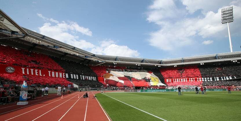 13.05.2018 - Fussball - Saison 2017 2018 - 2. Fussball - Bundesliga - 34. Spieltag: 1. FC Nürnberg Nuernberg FCN ( Club ) - Fortuna Düsseldorf 95 F95 - DaMa - Choreografie der Clubfan Clubfans FCN-Fans Fans vor Spielbeginn