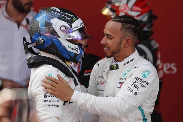 Photo4 LaPresse 13 05 2018 Barcelona, Spain Grand Prix Formula One Spain 2018 In the pic: Lewis Hamilton (GBR) Mercedes AMG F1 W09 and Valtteri Bottas (FIN) Mercedes AMG F1 W09 & xa9; Photo4 LaPresse 13 05 2018 Barcelona, Spain Sport Grand Prix Formula One Spain 2018 In the pic: Lewis Hamilton (GBR) Mercedes AMG F1 W09 and Valtteri Bottas (FIN) Mercedes AMG F1 W09  Copyright: xPhoto4 LaPressex