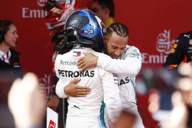 Motorsports: FIA Formula One World Championship WM Weltmeisterschaft 2018, Grand Prix of Spain, 77 Valtteri Bottas (FIN, Mercedes AMG Petronas Motorsport), 44 Lewis Hamilton (GBR, Mercedes AMG Petronas Motorsport), Barcelona Spain