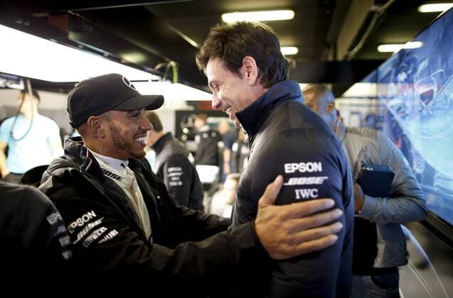 Motorsports: FIA Formula One World Championship WM Weltmeisterschaft 2018, Grand Prix of Spain, 44 Lewis Hamilton (GBR, Mercedes AMG Petronas Motorsport), Toto Wolff (AUT, Mercedes AMG Petronas Motorsport), Barcelona Spain