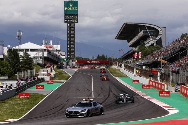 May 13, 2018 - Barcelona, Catalonia, Spain - The safety car followed by 44 Lewis Hamilton from Great Britain Mercedes W09 Hybrid EQ Power+ team Mercedes GP during the Spanish Formula One Grand Prix at Circuit de Catalunya on May 13, 2018 in Montmelo, Spain. Spanish F1 Grand Prix  - ZUMAn230 20180513_zaa_n230_893 Copyright: xXavierxBonillax