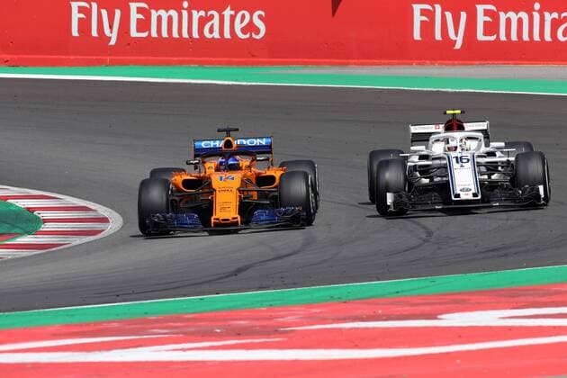 Photo4 LaPresse 13 05 2018 Barcelona, Spain Grand Prix Formula One Spain 2018 In the pic: Fernando Alonso (ESP) McLaren MCL32 and Charles Leclerc (MON) Sauber C37 & xa9; Photo4 LaPresse 13 05 2018 Barcelona, Spain Sport Grand Prix Formula One Spain 2018 In the pic: Fernando Alonso (ESP) McLaren MCL32 and Charles Leclerc (MON) Sauber C37  Copyright: xPhoto4 LaPressex