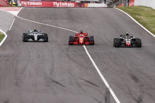 May 13, 2018 - Barcelona, Catalonia, Spain - 05 Sebastian Vettel from Germany with Scuderia Ferrari SF71H overtaking 77 Valtteri Bottas from Finland Mercedes W09 Hybrid EQ Power+ team Mercedes GP during the Spanish Formula One Grand Prix at Circuit de Catalunya on May 13, 2018 in Montmelo, Spain. Spanish F1 Grand Prix  - ZUMAn230 20180513_zaa_n230_894 Copyright: xXavierxBonillax