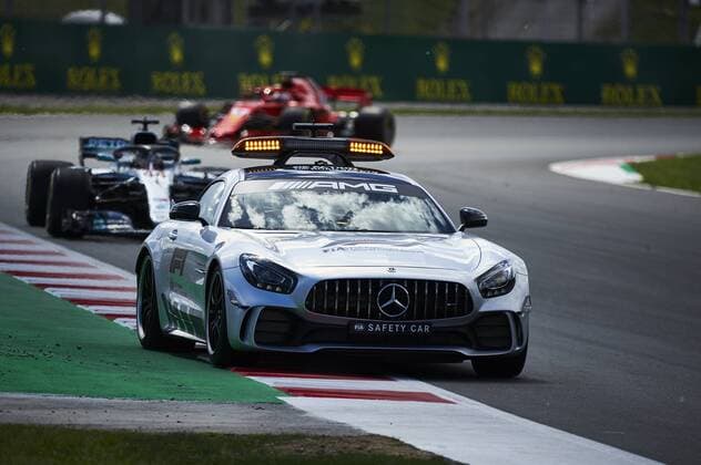 13th May, Circuit de Barcelona, Barcelona, Spain; Spanish Formula One Grand Prix, Sunday race day; Mercedes-AMG GT R Formula one safety car in action during the Spain Grand Prix followed by Hamilton and Vettel  ActionPlus12024754