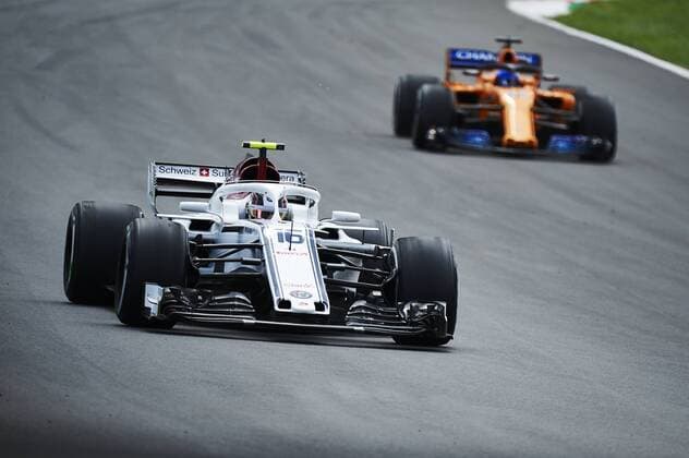 13th May, Circuit de Barcelona, Barcelona, Spain; Spanish Formula One Grand Prix, Sunday race day; Charles Leclerc of the Sauber Team leads followed by Fernando Alonso of the Mclaren Team  ActionPlus12024781
