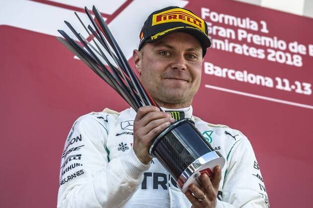 May 13, 2018 - Barcelona, Catalonia, Spain - VALTTERI BOTTAS (FIN), Mercedes, celebrates his 2nd place at the podium at the Spanish GP at Circuit de Barcelona - Catalunya F1 2018: Spanish Grand Prix: Hamilton Wins - ZUMAo105 20180513_zap_o105_072 Copyright: xMatthiasxOesterlex