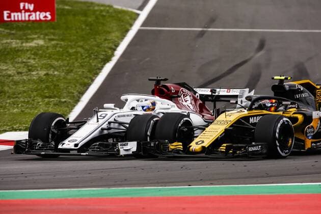 May 13, 2018 - Barcelona, Catalonia, Spain - 55 Carlos Sainz from Spain Renault F1 Team RS18 overtaking 09 Marcus Ericsson from Sweden Alfa Romeo Sauber F1 Team C37 during the Spanish Formula One Grand Prix at Circuit de Catalunya on May 13, 2018 in Montmelo, Spain. Spanish F1 Grand Prix  - ZUMAn230 20180513_zaa_n230_996 Copyright: xXavierxBonillax