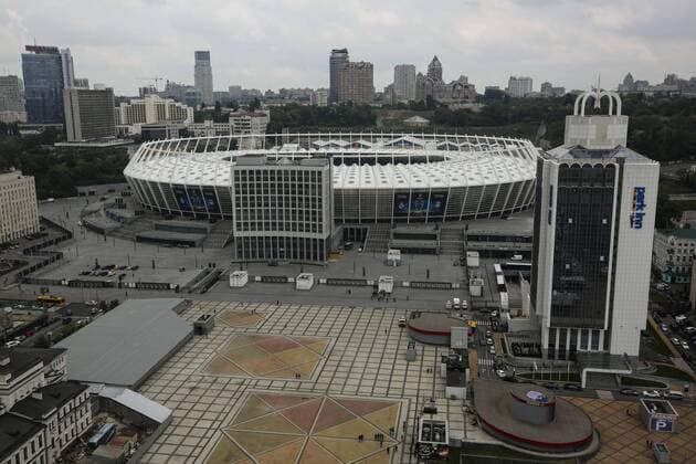 May 14, 2018 - Kiev, Ukraine - General view, shows The NSC Olimpiyskiy Stadium in Kyiv, ahead of the 2018 UEFA Champions League Final Kyiv, Ukraine, May, 2018. Kyiv for the 2018 UEFA Champions League final between Real Madrid and Liverpool has been putting the finishing touches to decorations and installing facilities with over 870,000 euros spent on infrastructure. Kyiv prepares NSC Olimpiyskiy for UCLF  - ZUMAn230 20180514_zaa_n230_689 Copyright: xSergiixKharchenkox