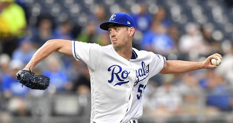 May 14, 2018 - Kansas City, MO, USA - Kansas City Royals starting pitcher Eric Skoglund throws in the first inning during Monday s baseball game against the Tampa Bay Rays on May 14, 2018, at Kauffman Stadium in Kansas City, Mo. Royals vs Rays - ZUMAm67_ 20180514_zaf_m67_024 Copyright: xJohnxSleezerx