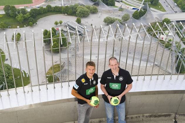 PK zu den Handball Laenderspielen in der Olympiahalle. Olympiaturm Muenchen. 15.05.2018 Im Bild: Handball-Bundestrainer Christian Prokop (Männer) und Henk Groener (Frauen) Â