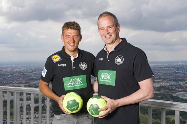 PK zu den Handball Laenderspielen in der Olympiahalle. Olympiaturm Muenchen. 15.05.2018 Im Bild: Handball-Bundestrainer Christian Prokop (Männer) und Henk Groener (Frauen) Â