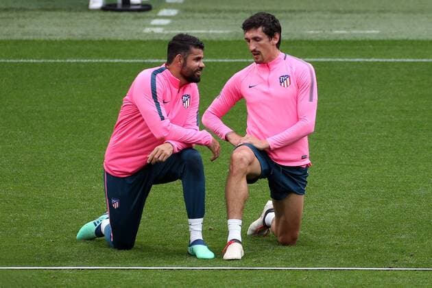 Atletico Madrid Training Diego Costa of Atletico Madrid and Thomas Partey of Atletico Madrid during the Atletico Madrid training session at Stade de Lyons, Lyons Content Not Available For UK Newspapers Copyright: xPaulxChestertonx FIL-11802-0028