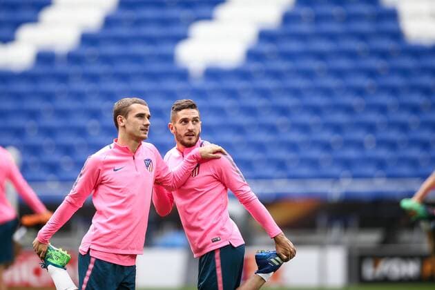 SOCCER - EL, Madrid vs Marseille LYON,FRANCE,15.MAY.18 - SOCCER - UEFA Europa League, final, Atletico Madrid vs Olympique Marseille, training Madrid. Image shows Antoine Griezmann and Koke (Atletico). GEPAxpictures xDanielxGoetzhaber