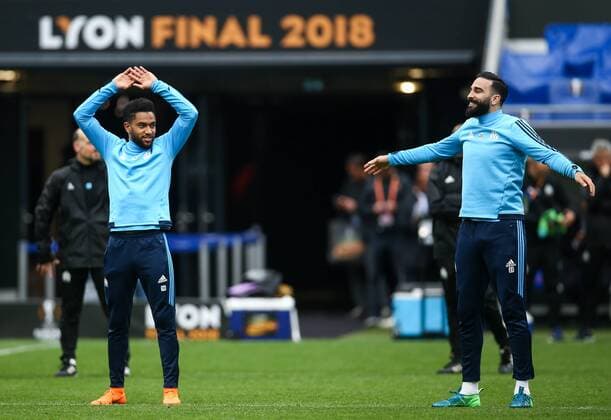 SOCCER - EL, Madrid vs Marseille LYON,FRANCE,15.MAY.18 - SOCCER - UEFA Europa League, final, Atletico Madrid vs Olympique Marseille, training Marseille. Image shows Jordan Amavi and Adil Rami (Marseille). GEPAxpictures xDanielxGoetzhaber