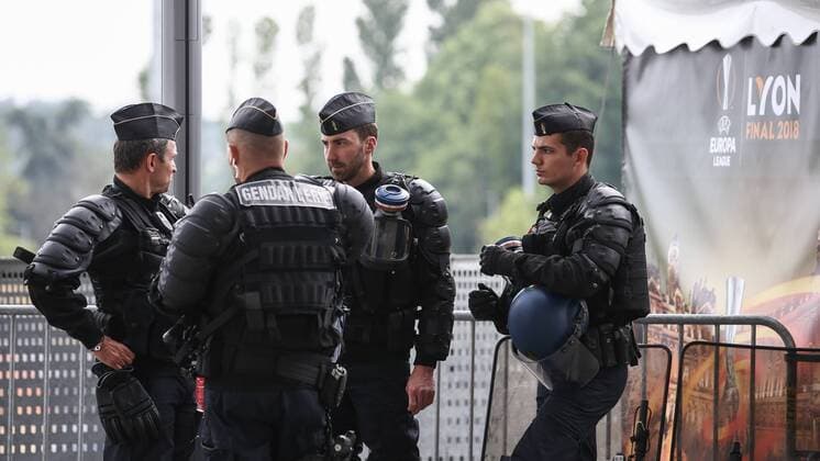 Bilder des Tages - SPORT Fußball, EL, Finale, Sicherheitsvorkehrungen SOCCER - EL, Atletico vs Marseille LYON,FRANCE,16.MAY.18 - SOCCER - UEFA Europa League, final, Atletico Madrid vs Olympique Marseille. Image shows policemen. GEPAxpictures xDanielxGoetzhaber