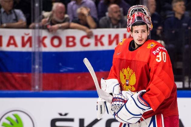 180517 Rysslands malvakt Igor Shestyorkin deppar under kvartsfinalen i ishockey-VM mellan Ryssland och Kanada den 17 maj 2018 i Köpenhamn. Copyright: PETTERxARVIDSON BB180517PA020