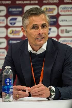 England v Netherlands UEFA EURO EM Europameisterschaft Fussball U17 U 17 Championship Semi-Final Netherlands manager Kees Van Wonderen in the press conference PK Pressekonferenz following the UEFA Euro U17 Championship Semi-Final match at the Proact stadium, Chesterfield Content Not Available For UK Newspapers Copyright: xMattxWilkinsonx FIL-11809-0057