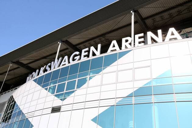 Volkswagen Arena Schriftzug, VfL Wolfsburg vs. Holstein Kiel, Bundesliga-Relegation, Fussball, 17.05.2018, VfL Wolfsburg vs. Holstein Kiel, Bundesliga-Relegation, Fussball, 17.05.2018 Wolfsburg Copyright: xHarryxLangerx xEibner-Pressefotox EP_HLR