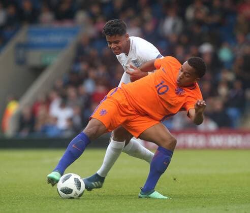 May 17, 2018 - Chesterfield, United Kingdom - Quinten Maduro of Netherlands Under 17 .during the UEFA Under-17 Championship Semi-Final match between England U17s against Netherlands U17s at Proact Stadium, .Chesterfield FC, England on 17 May 2018. England v Netherlands - UEFA U17 U 17 Championship Semi-Final  - ZUMAn230 20180517_zaa_n230_837 Copyright: xKieranxGalvinx