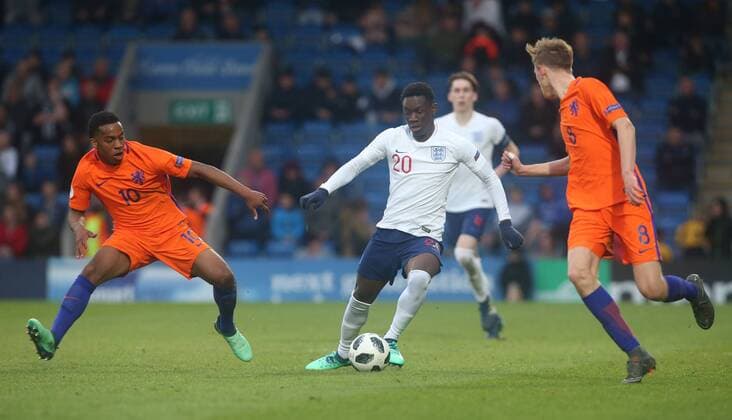 May 17, 2018 - Chesterfield, United Kingdom - Folarin Balogun of England Under 17 (Right).during the UEFA Under-17 Championship Semi-Final match between England U17s against Netherlands U17s at Proact Stadium, .Chesterfield FC, England on 17 May 2018. England v Netherlands - UEFA U17 U 17 Championship Semi-Final  - ZUMAn230 20180517_zaa_n230_854 Copyright: xKieranxGalvinx