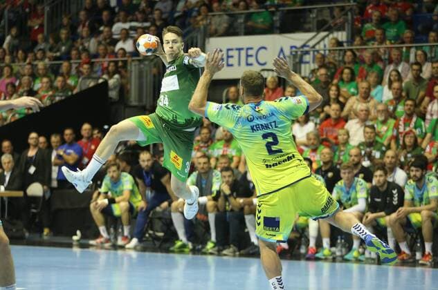 19.05.2018, xcsx, Handball EHF Cup Final 4, SC Magdeburg - Saint Raphael Var, emspor, v.l. Michael Damgaard (SC Magdeburg) wirft, throws Magdeburg