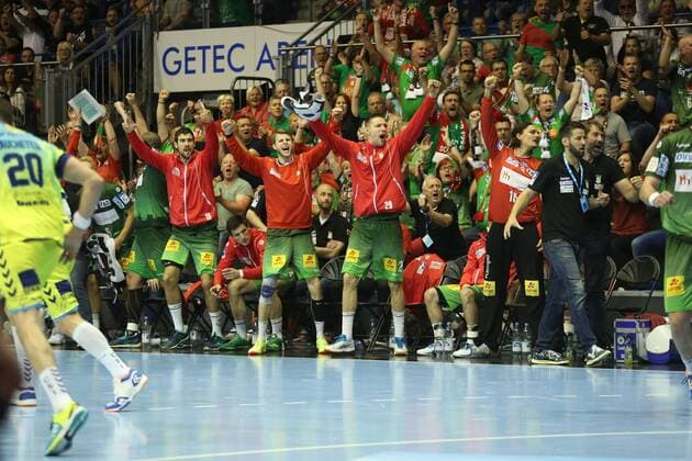 19.05.2018, xcsx, Handball EHF Cup Final 4, SC Magdeburg - Saint Raphael Var, emspor, v.l. Magdeburger Bank jubelt Magdeburg