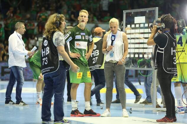 19.05.2018, xcsx, Handball EHF Cup Final 4, SC Magdeburg - Saint Raphael Var, emspor, v.l. Matthias Musche (SC Magdeburg) enttaeuscht, enttaeuscht schauen, disappointed im TV Interview Magdeburg