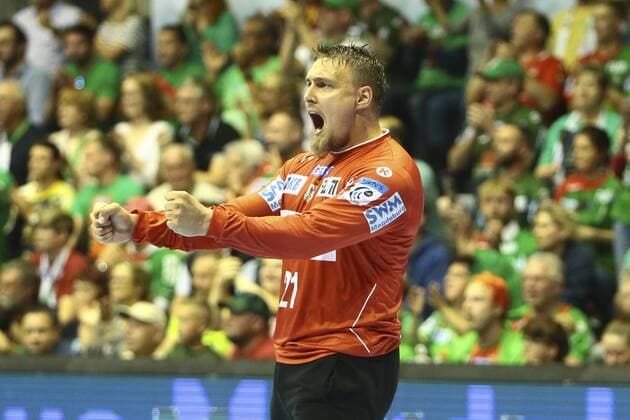 Saint Raphael Var vs SC Magdeburg. Dario Quenstedt (Magdeburg, 21) Jubelt über gehaltenen Ball, abgewehrt, gehalten, Torhüter Saint Raphael Var vs SC Magdeburg, Handball, Ottostadt Magdeburg EHF Cup Finals 2018, Saison 2017 2018, 19.05.2018 Magdeburg Copyright: xEibner-Pressefotox EP_taeger