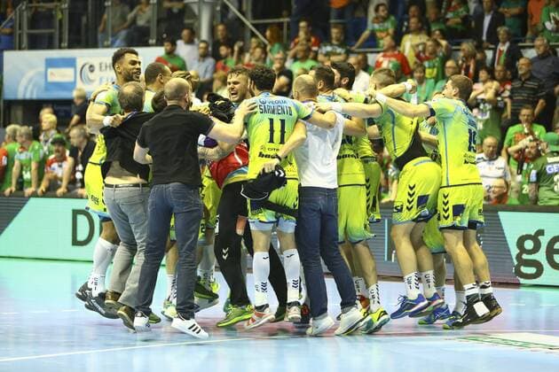 Saint Raphael Var vs SC Magdeburg. Saint Raphael Jubel über den Sieg, Jubel nach Spielende Saint Raphael Var vs SC Magdeburg, Handball, Ottostadt Magdeburg EHF Cup Finals 2018, Saison 2017 2018, 19.05.2018 Magdeburg Copyright: xEibner-Pressefotox EP_taeger