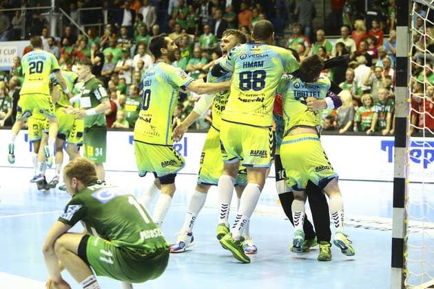 Saint Raphael Var vs SC Magdeburg. Saint Raphael Jubel über den Sieg, Jubel nach Spielende, Magdeburg enttäuscht, schaut enttäuscht, niedergeschlagen, disappointed Saint Raphael Var vs SC Magdeburg, Handball, Ottostadt Magdeburg EHF Cup Finals 2018, Saison 2017 2018, 19.05.2018 Magdeburg Copyright: xEibner-Pressefotox EP_taeger