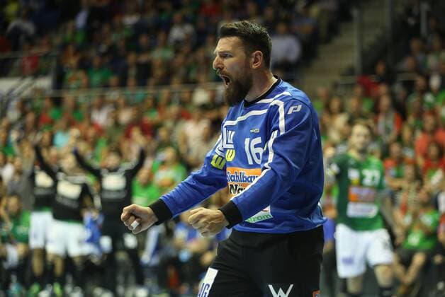 19.05.2018, xcsx, Handball EHF Cup Final 4, Frisch auf Goeppingen - Fuechse Berlin, emspor, v.l. Primosz Prost (Frisch Auf! Göppingen) jubelt, Emotion, Portrait Magdeburg