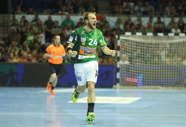 19.05.2018, xcsx, Handball EHF Cup Final 4, Frisch auf Goeppingen - Fuechse Berlin, emspor, v.l. Marcel Schiller (Frisch Auf! Göppingen) jubelt, FREISTELLER Magdeburg
