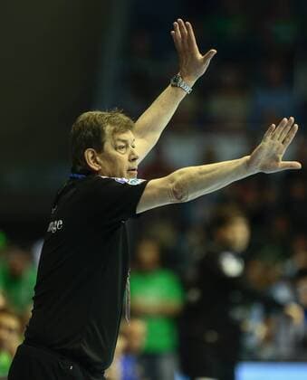 Frisch Auf Göppingen vs Füchse Berlin. Velimir Petkovic (Berlin, Trainer) Reklamiert, beschwert sich, schimpft Frisch Auf Göppingen vs Füchse Berlin, Ottostadt Magdeburg EHF Cup Finals 2018, Saison 2017 2018, 19.05.2018 Magdeburg Copyright: xEibner-Pressefotox EP_taeger