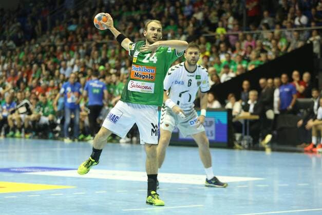 19.05.2018, xcsx, Handball EHF Cup Final 4, Frisch auf Goeppingen - Fuechse Berlin, emspor, v.l. Tim Kneule (Frisch Auf! Göppingen) beim Strafwurf Magdeburg