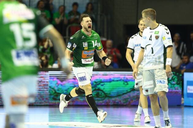 Frisch Auf Göppingen vs Füchse Berlin. Jacob Bagersted (Göppingen, 14) Jubel, Torjubel, jubelt über das Tor, celebrate the goal, celebration Frisch Auf Göppingen vs Füchse Berlin, Ottostadt Magdeburg EHF Cup Finals 2018, Saison 2017 2018, 19.05.2018 Magdeburg Copyright: xEibner-Pressefotox EP_taeger