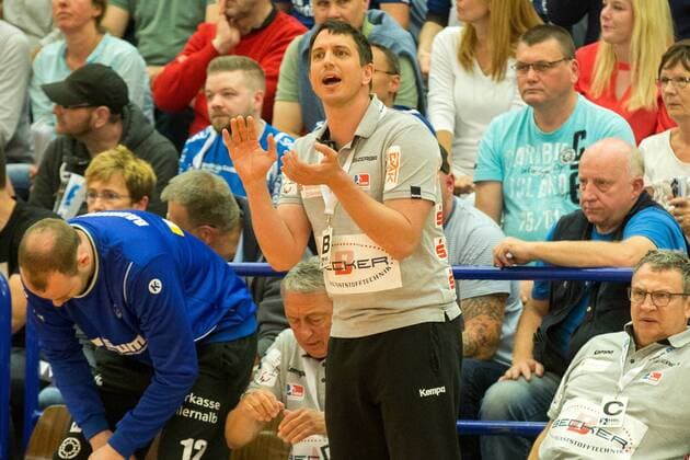 Jens Bürkle (Trainer, HBW Balingen-Weilstetten) an der Seitenlinie Bergischer HC vs. HBW Balingen-Weilstetten, Handball, 2. Bundesliga, 19.05.18 Solingen NRW Deutschland Klingenhalle