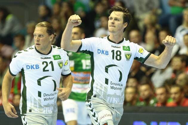 Frisch Auf Göppingen vs Füchse Berlin. Hans Lindberg (Berlin, 18) jubel, Torjubel, jubelt über das Tor, celebrate the goal, celebration Frisch Auf Göppingen vs Füchse Berlin, Ottostadt Magdeburg EHF Cup Finals 2018, Saison 2017 2018, 19.05.2018 Magdeburg Copyright: xEibner-Pressefotox EP_taeger
